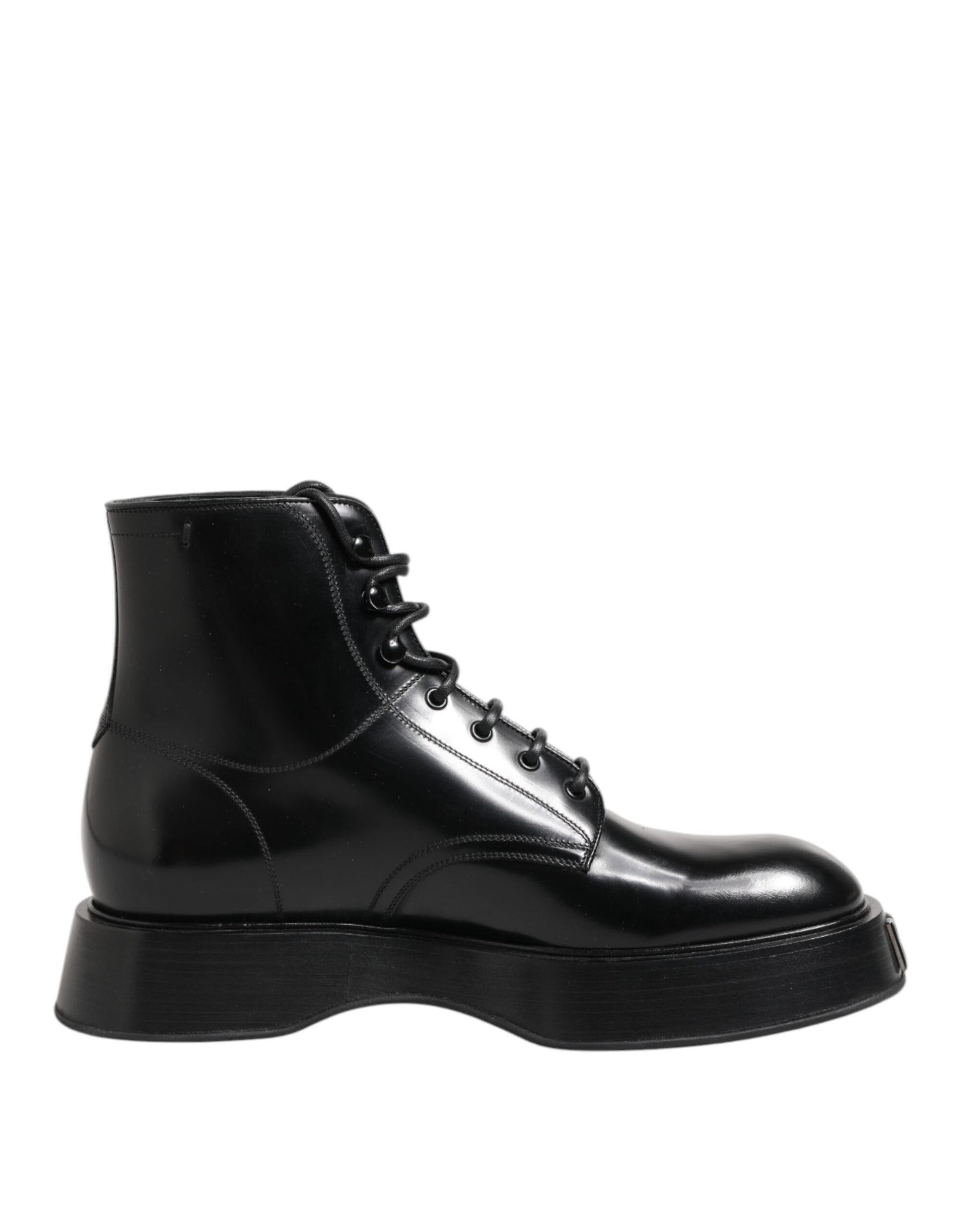 Black Leather Logo Ankle Boots Lace Up Shoes