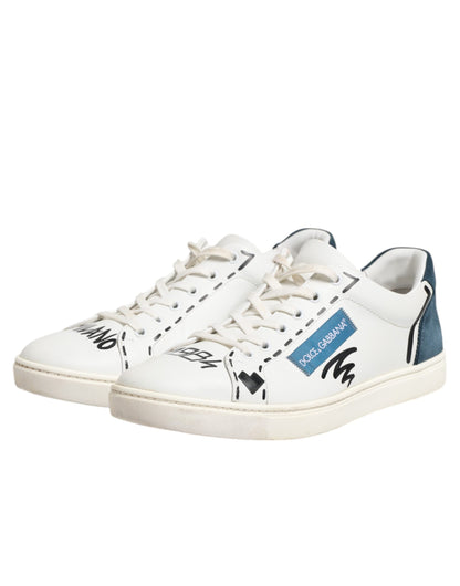 White Leather Printed Low Top Sneakers Shoes
