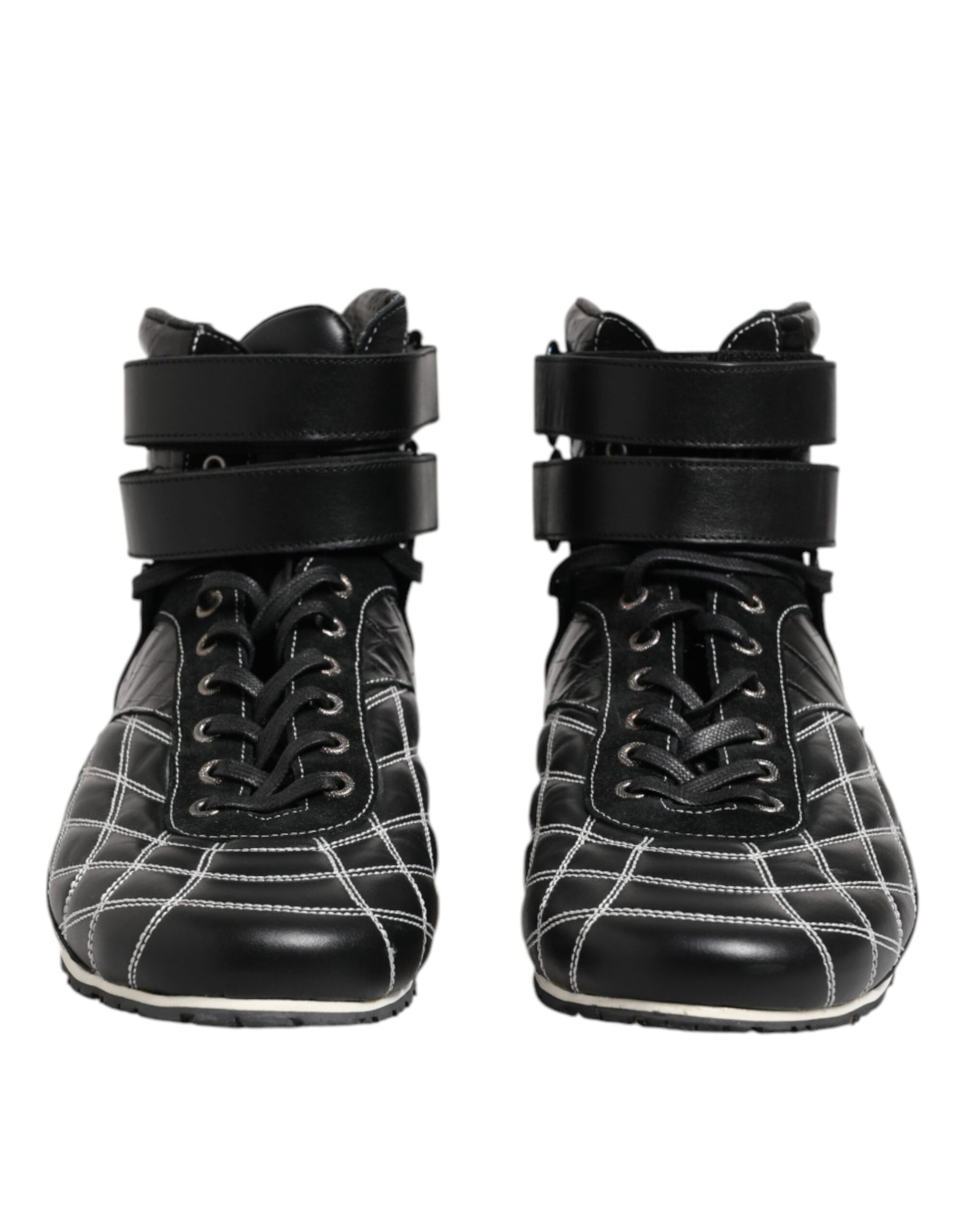 Black Quilted Leather Lace Up Sneakers Shoes