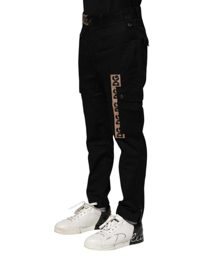 Black Cotton Cargo Casual Pants