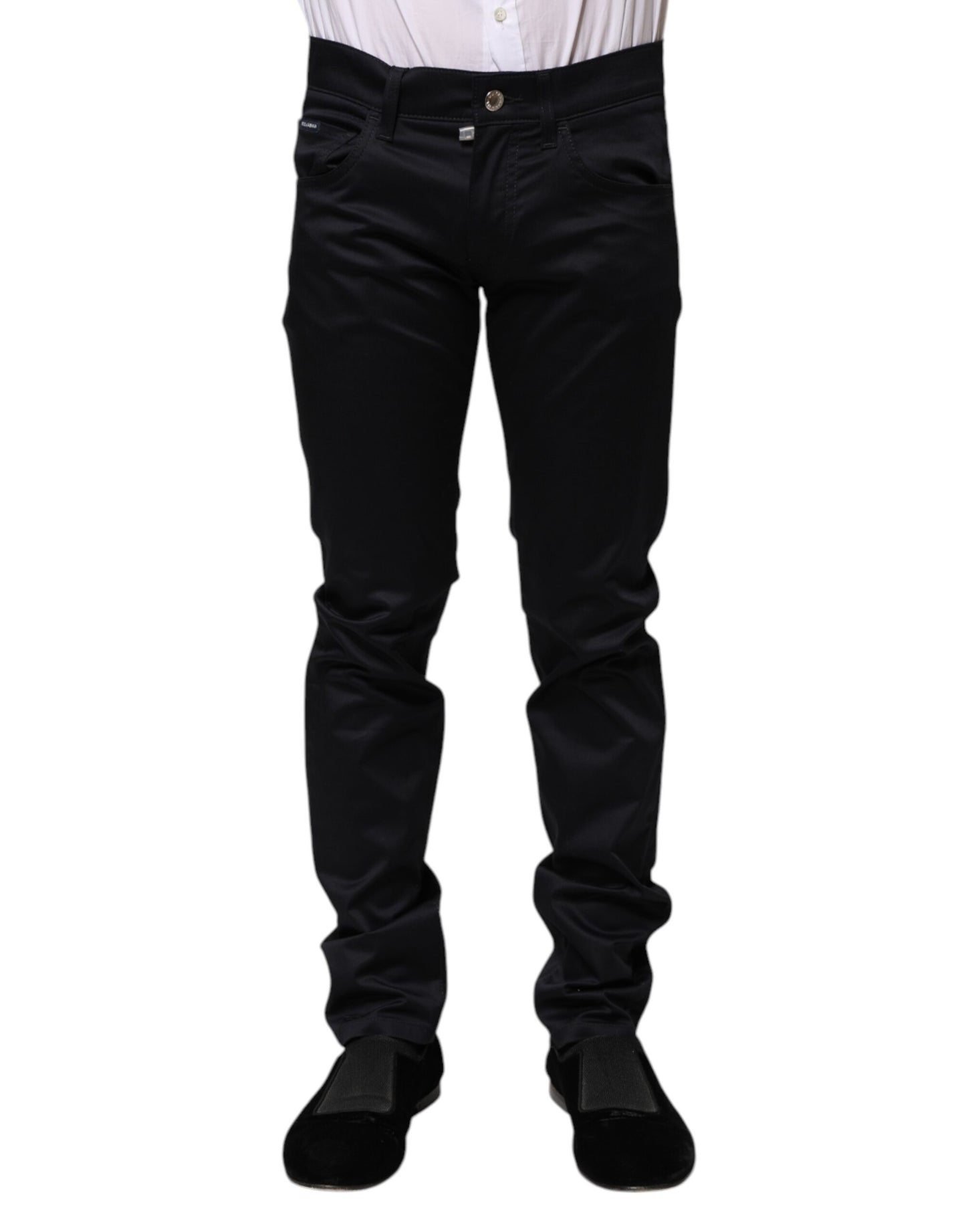 Black Cotton Skinny Mid Waist Pants