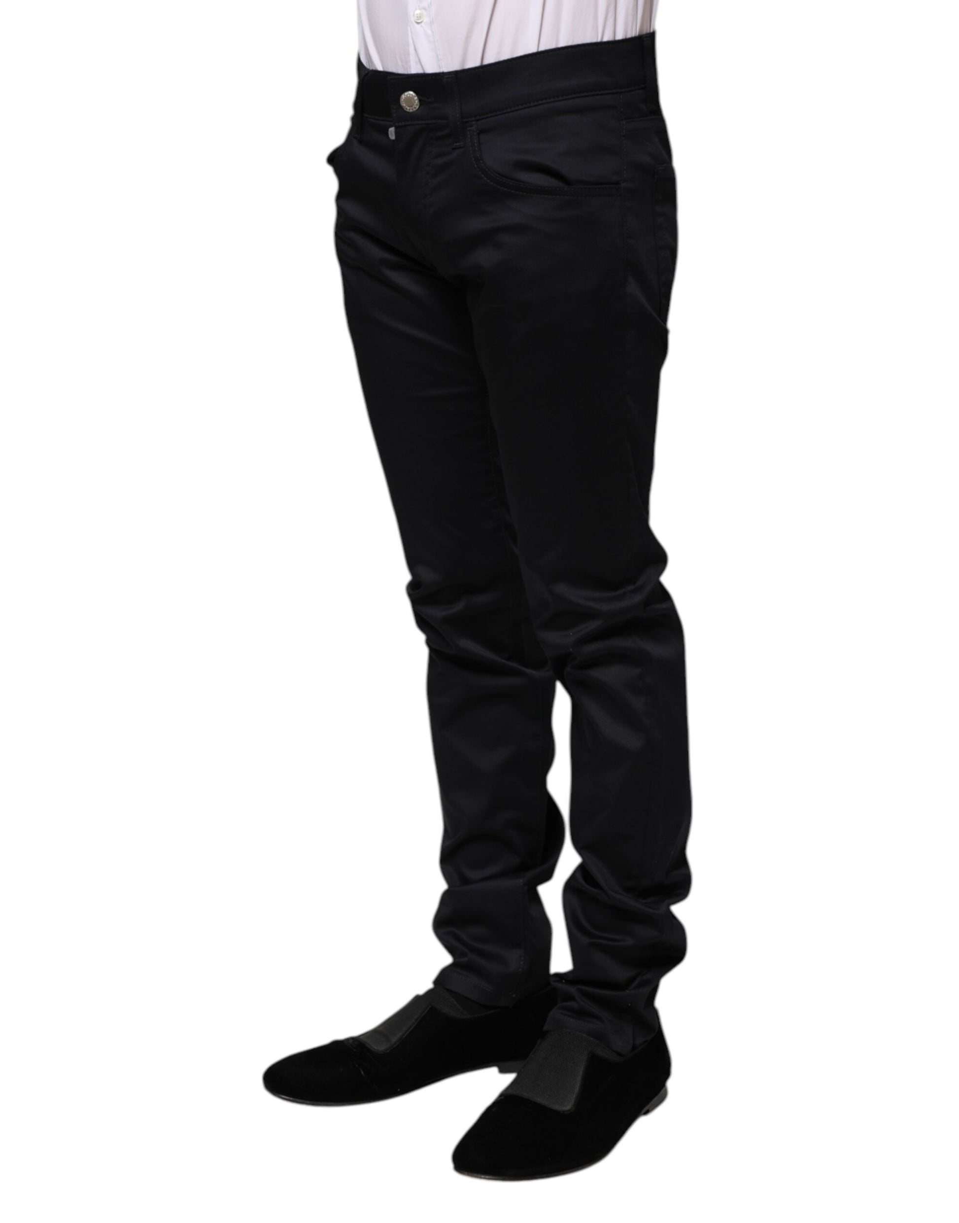 Black Cotton Skinny Mid Waist Pants