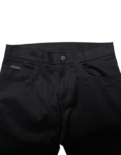 Black Cotton Skinny Mid Waist Pants