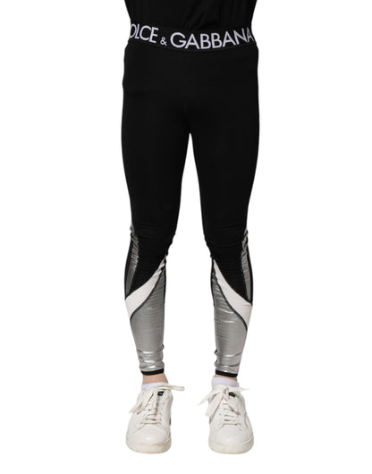 Black Silver Nylon Skinny Men Leggings Pants