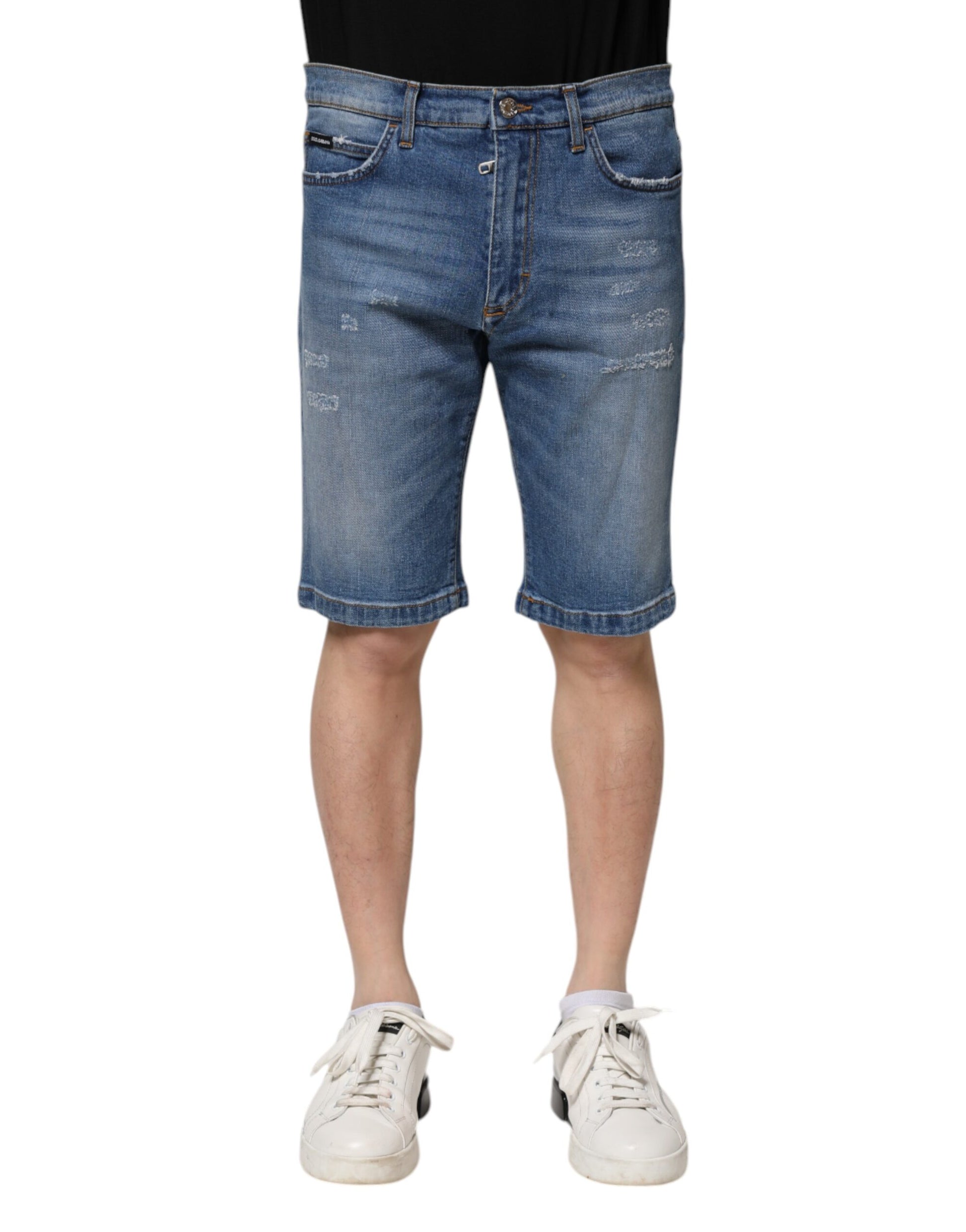 Blue Cotton Stretch Men Denim Bermuda Shorts