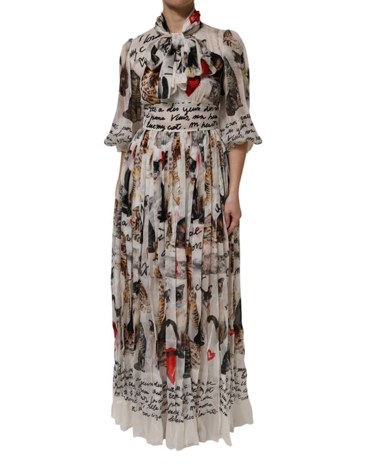 Multicolor Animal Print Silk Ascot Maxi Dress