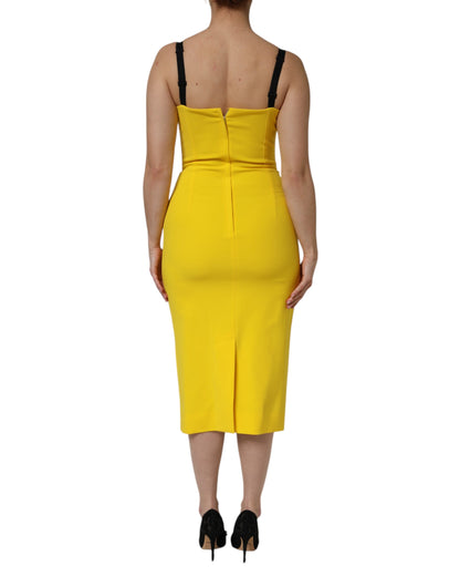 Yellow Polyester Sleeveless Sheath Midi Dress