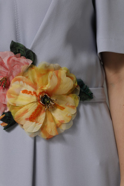 Gray Viscose ShortSleeve Sheath Midi Dress