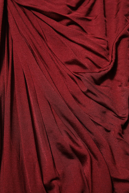 Red Viscose Fitted One Shoulder Midi Dress