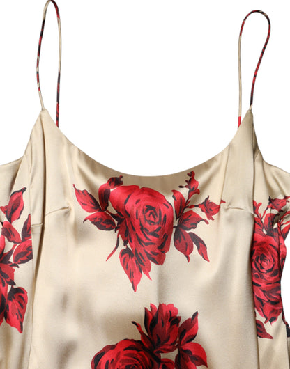 Beige Floral Spaghetti Strap Sheath Dress