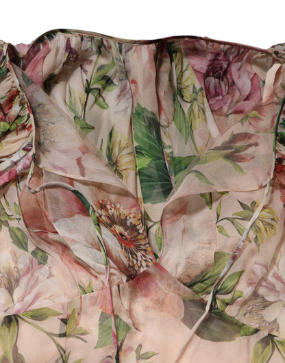 Pink Floral Print Tiered Long Maxi Dress