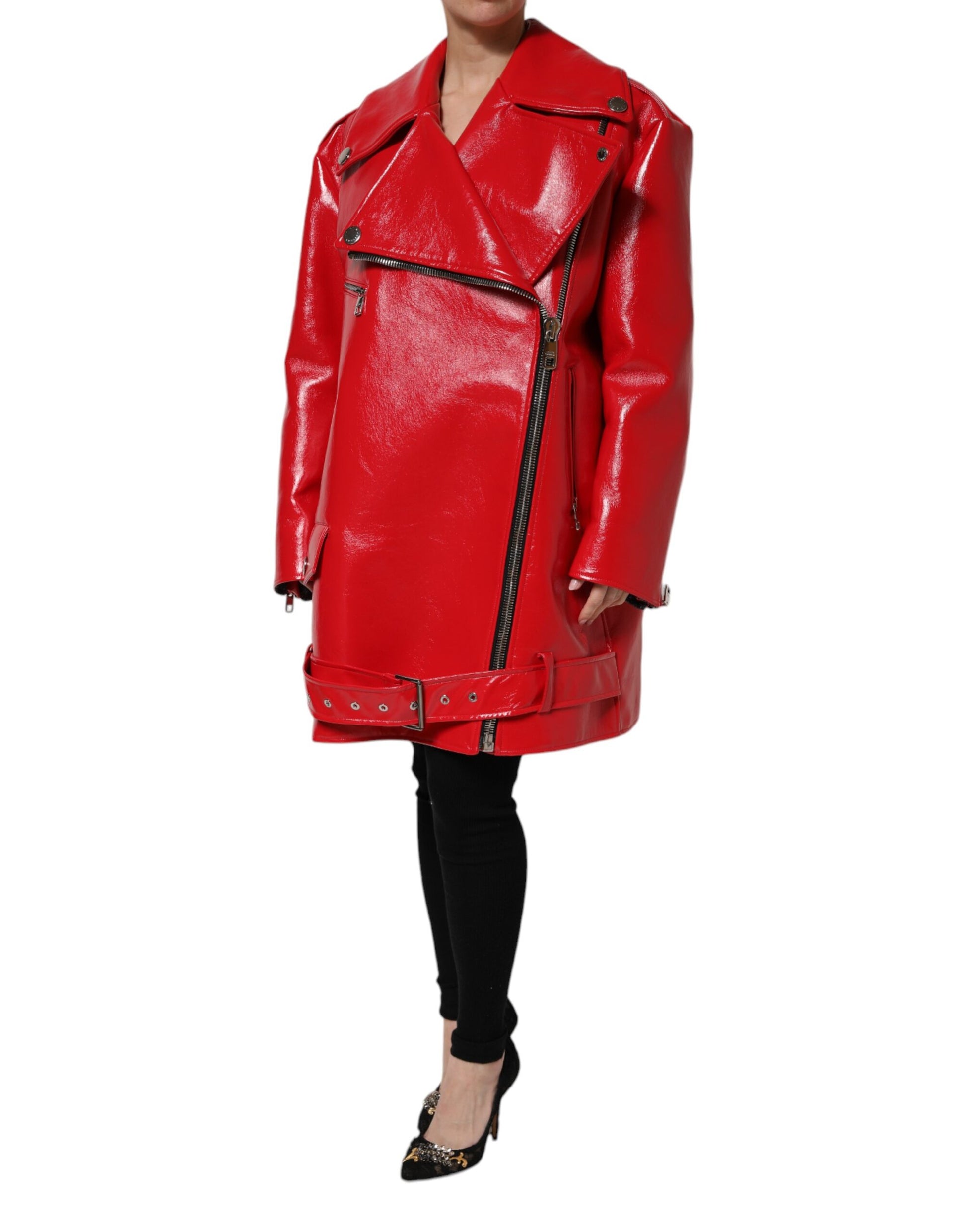 Red Lambskin Full Zipper Jacket