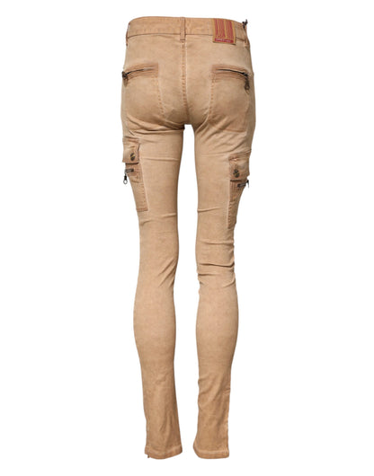 Brown Cotton Mid Waist Skinny Denim Jeans