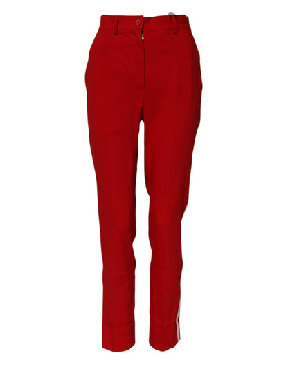 Red Wool Mid Waisted Tapered Pants