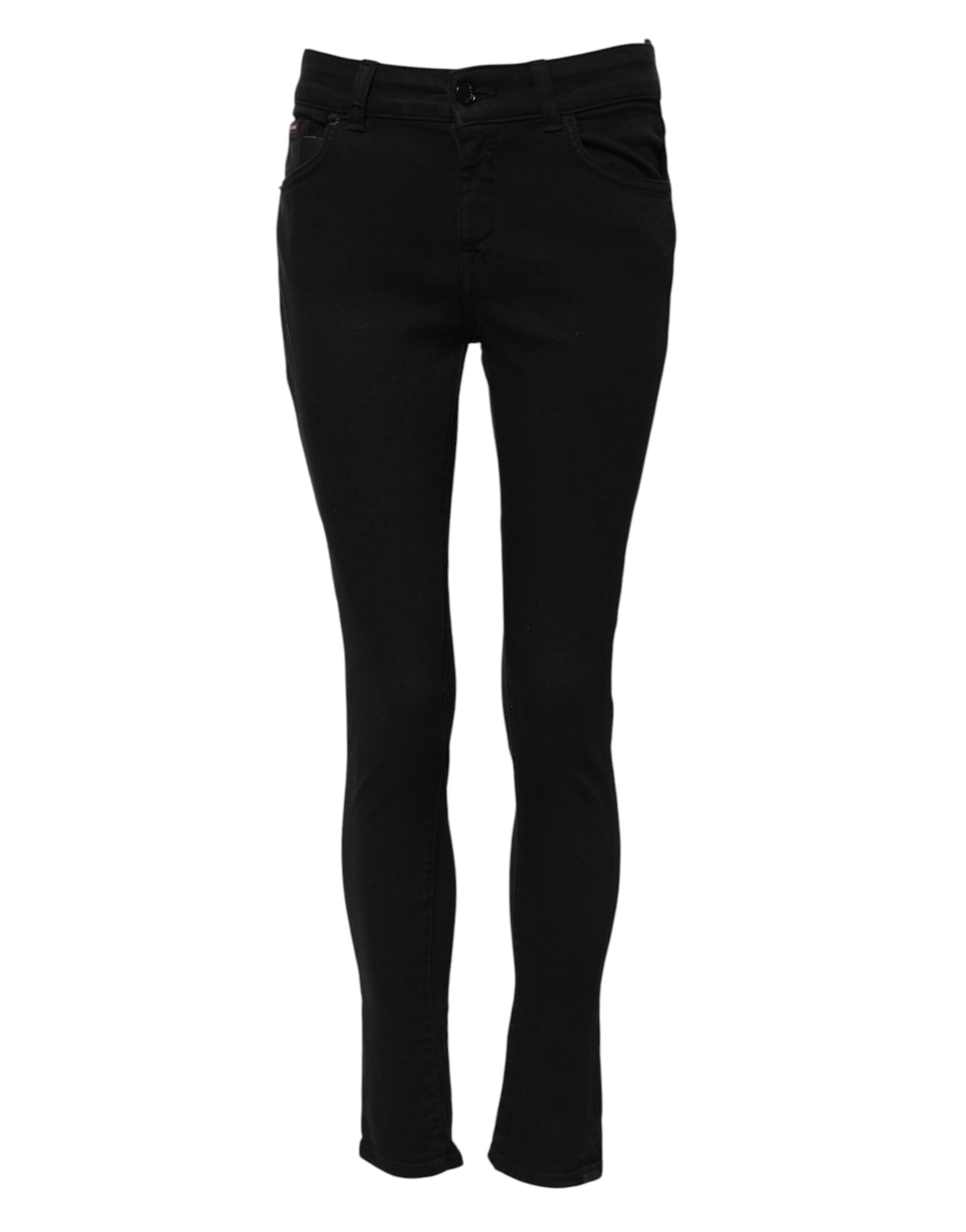 Black Cotton Skinny Mid Waisted Denim Jeans