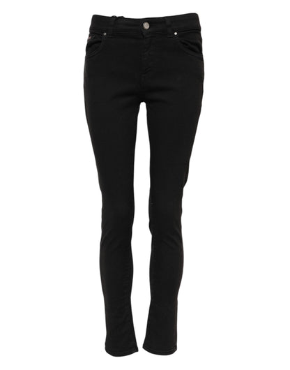 Black Cotton Skinny Mid Waisted Denim Jeans