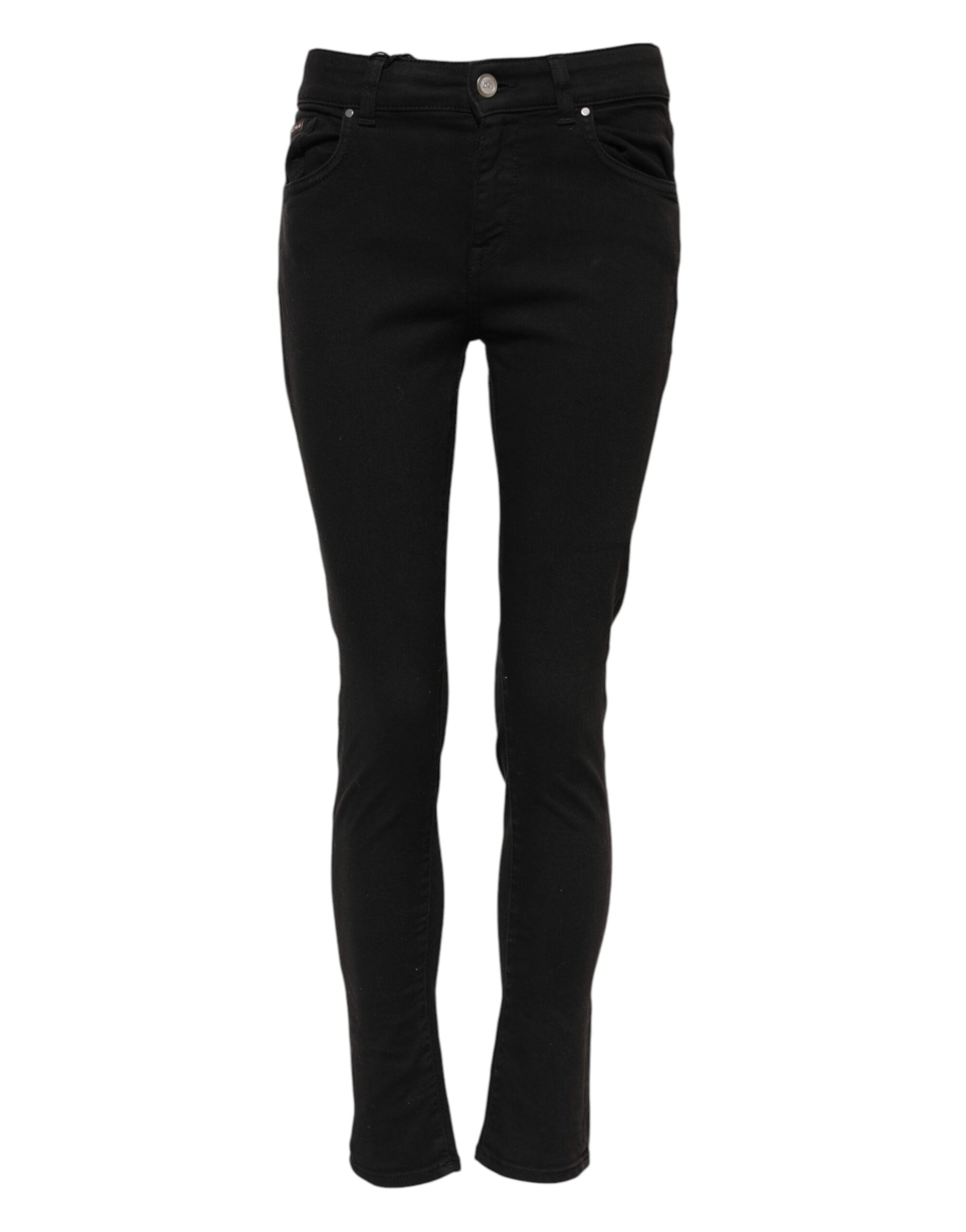 Black Cotton Skinny Mid Waisted Denim Jeans