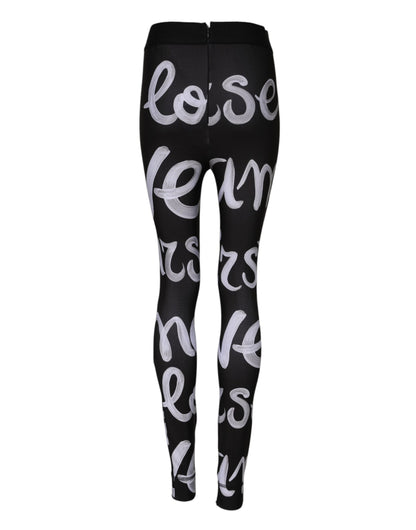 Black Polyester Logo Print Mid Waisted Pants