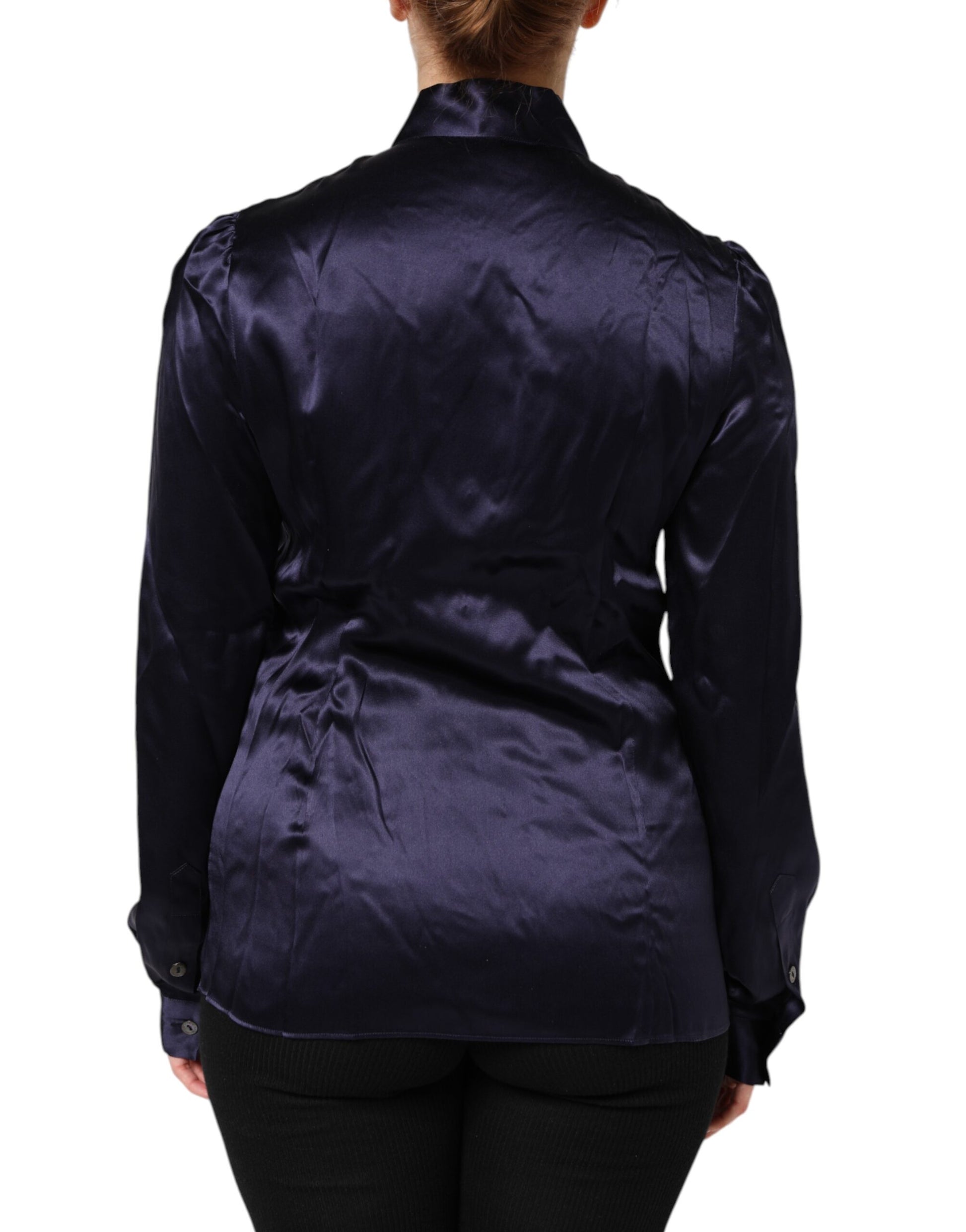 Dark Purple Silk Ascot Collared Blouse Top