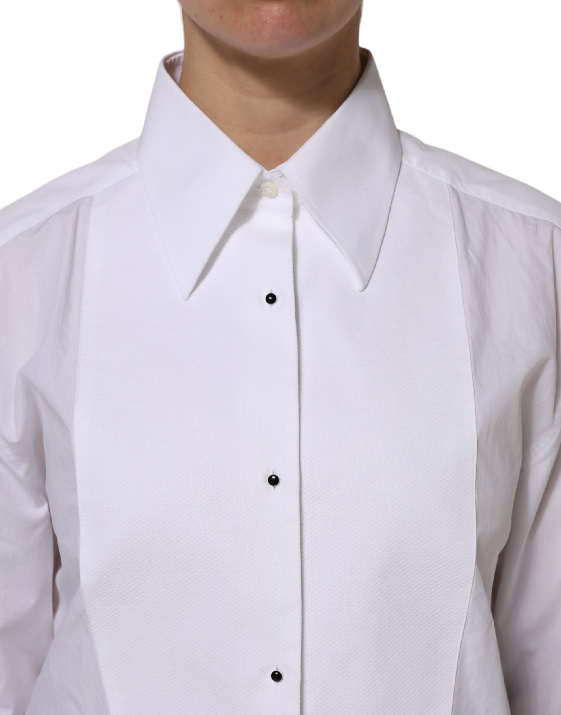 White Cotton Long Sleeves Collared Top Shirt