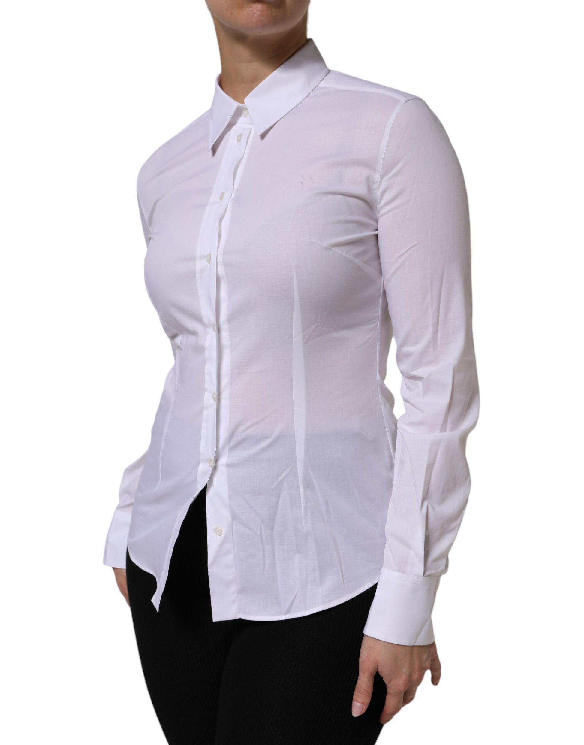 White Cotton Collared Long Sleeves Top Shirt