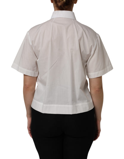 White Cotton Short Sleeves Collared Top Shirt