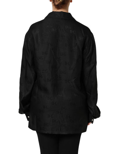 Black Silk DG Embroidery Long Sleeves Top