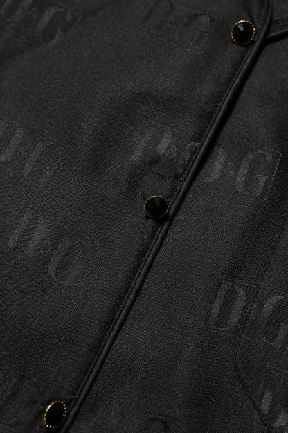 Black Silk DG Embroidery Long Sleeves Top