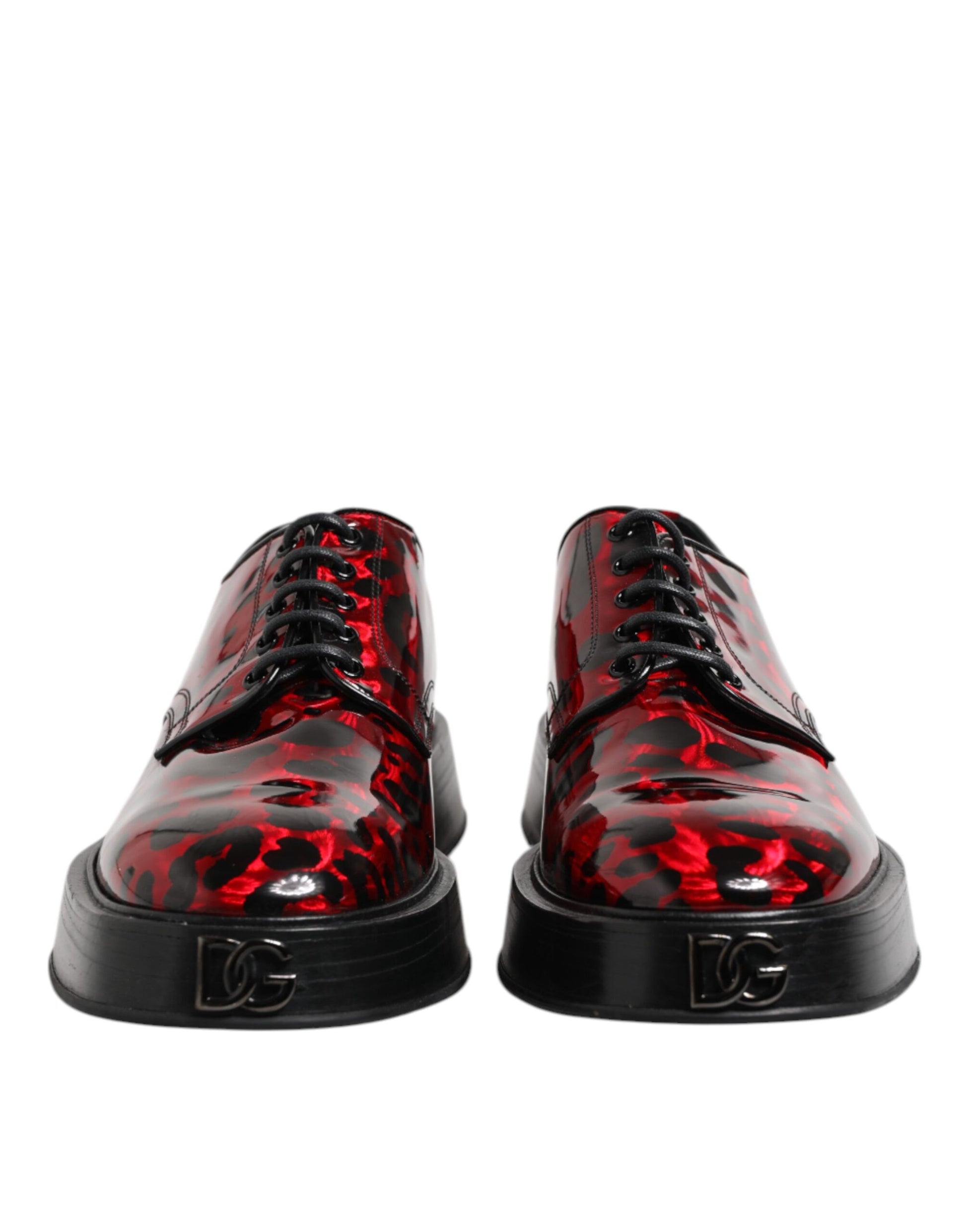 Red Leopard Derby Formal Men Dress Shoes