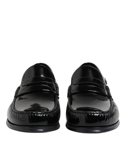 Black Leather Slip On Loafers Dress Shoes