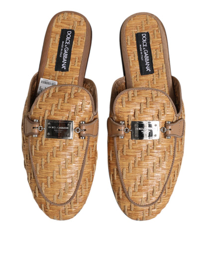 Beige Rattan Flat Mule Men Sandals Shoes