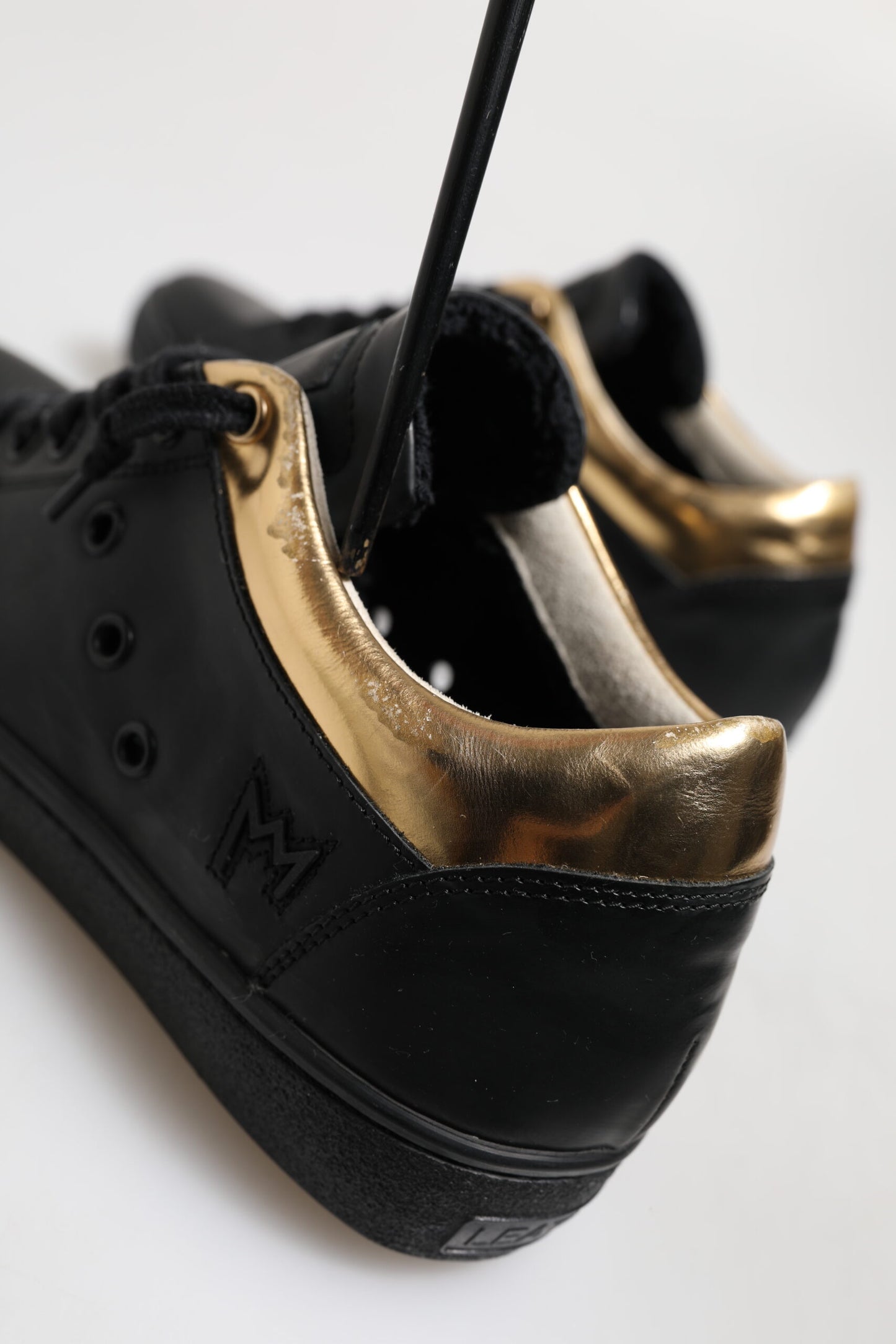 Black Gold Lace Up Low Top Women Sneakers Shoes