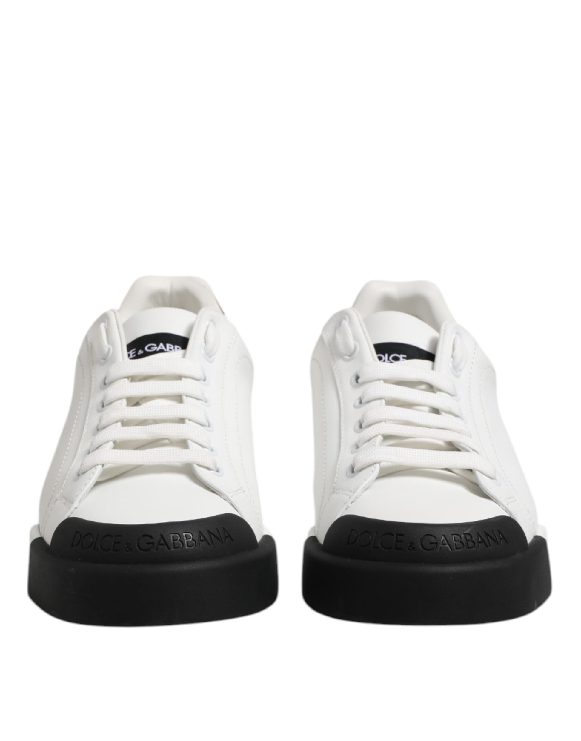 White Black Logo Leather Lace Up Sneakers Shoes