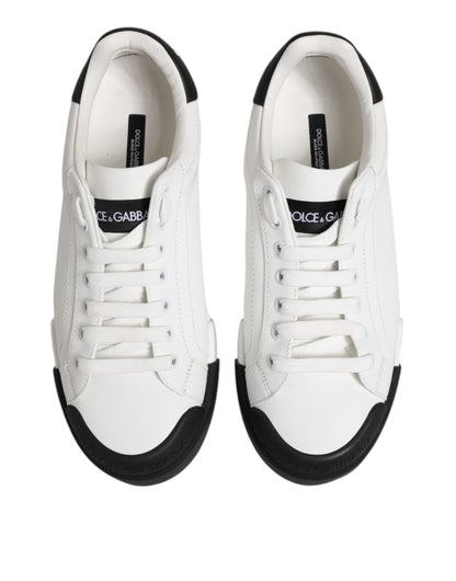 White Black Logo Leather Lace Up Sneakers Shoes