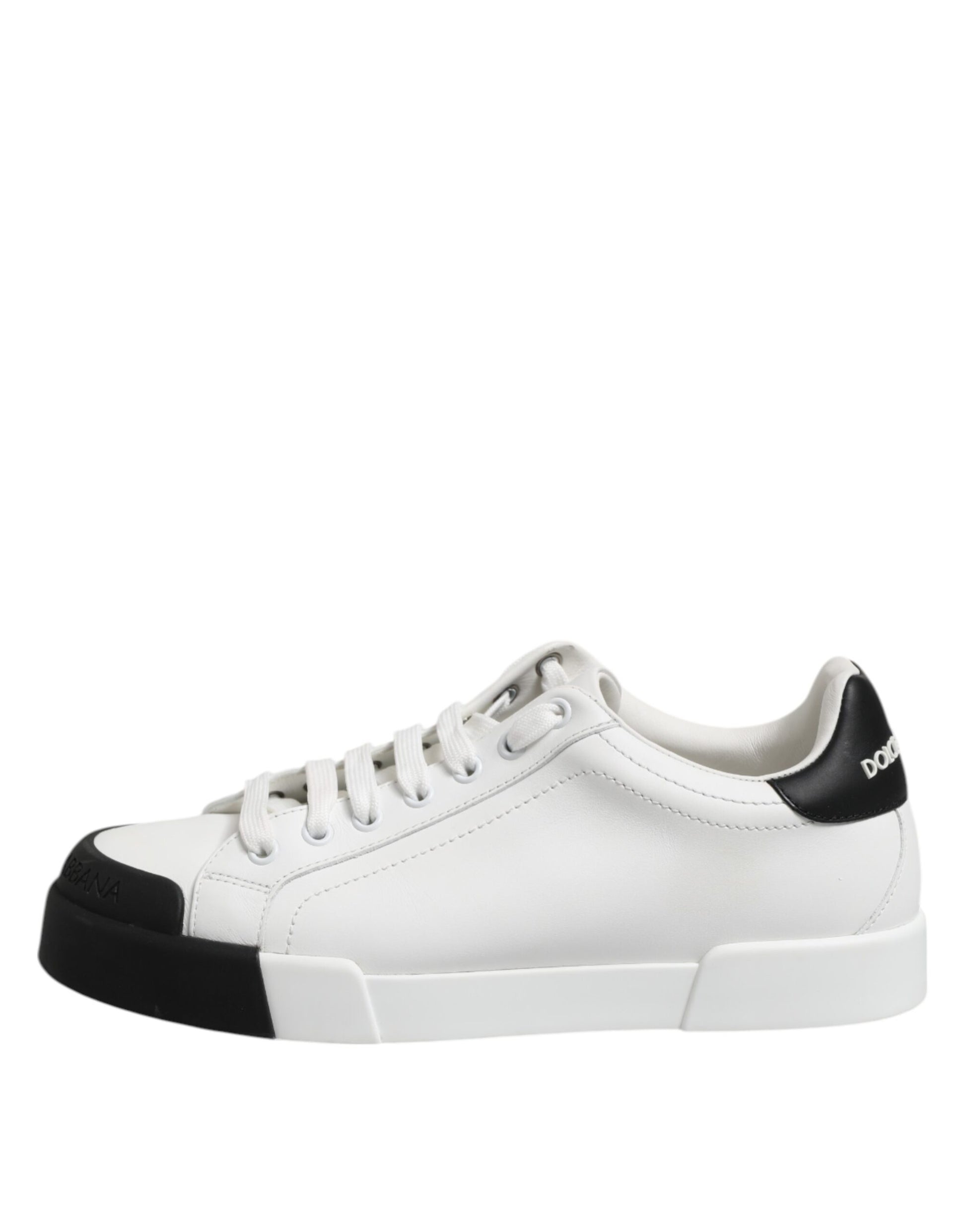 White Black Logo Leather Lace Up Sneakers Shoes