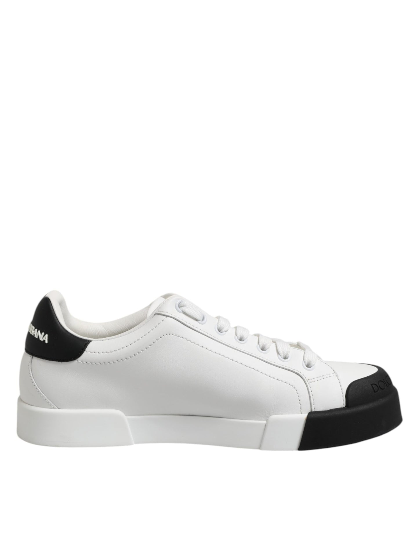 White Black Logo Leather Lace Up Sneakers Shoes