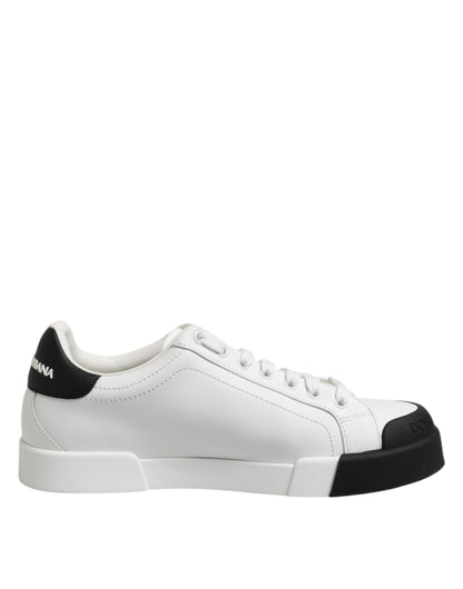White Black Logo Leather Lace Up Sneakers Shoes