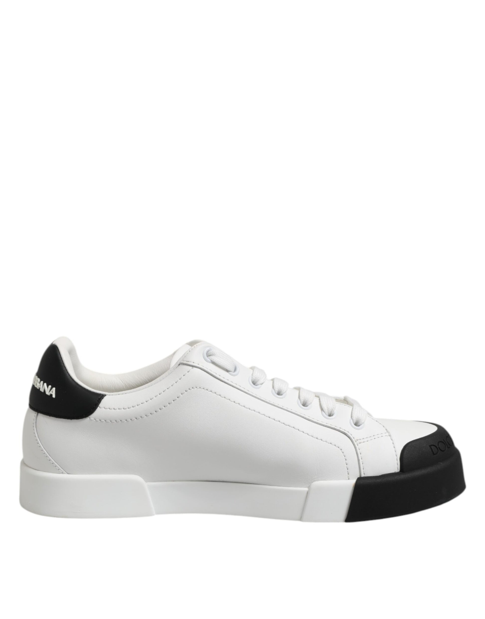 White Black Logo Leather Lace Up Sneakers Shoes
