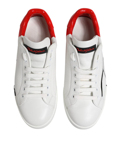 White Red Logo Low Top Leather Sneakers Shoes