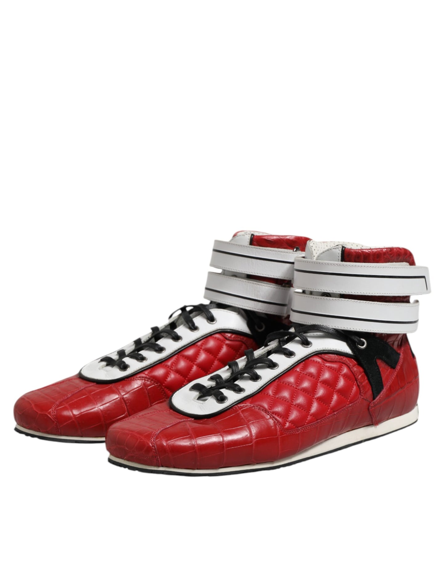 Red Quilted Leather Lace Up Sneakers Shoes