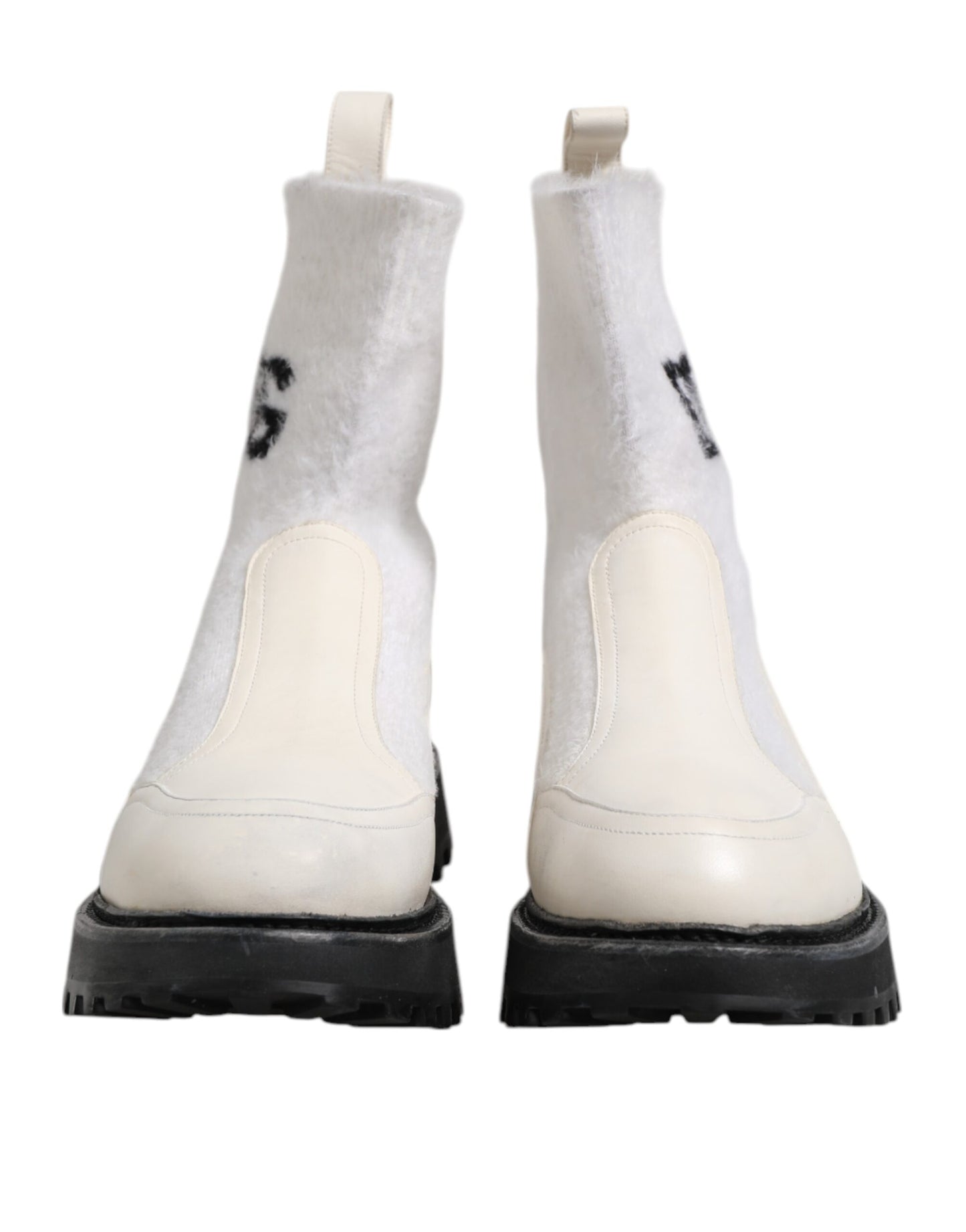White Beige DG Logo Mid Calf Boots Shoes