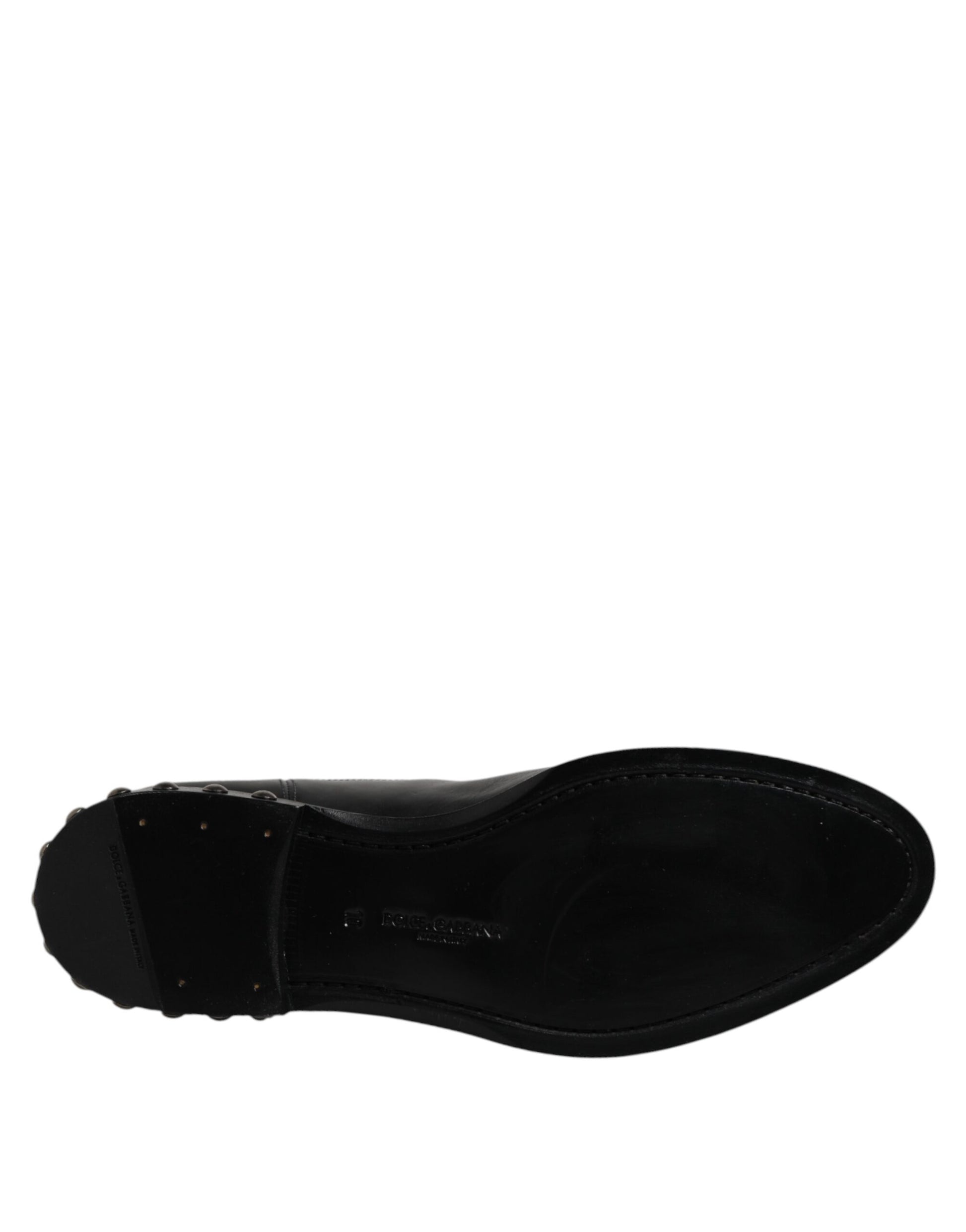 Black Leather Logo Ankle Boots Studded Shoes