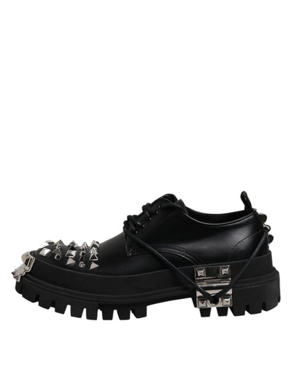 Black Leather Embellished Trekking Derby Shoes
