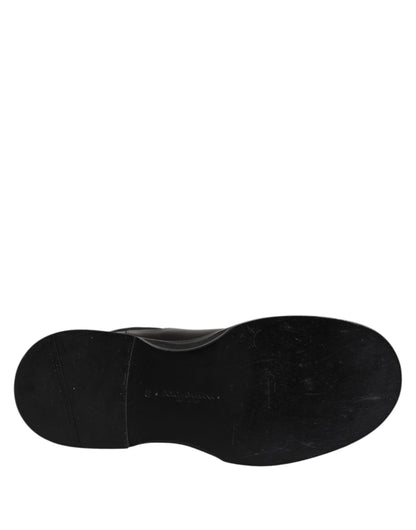 Black Leather Mid Calf Boots Flats Shoes