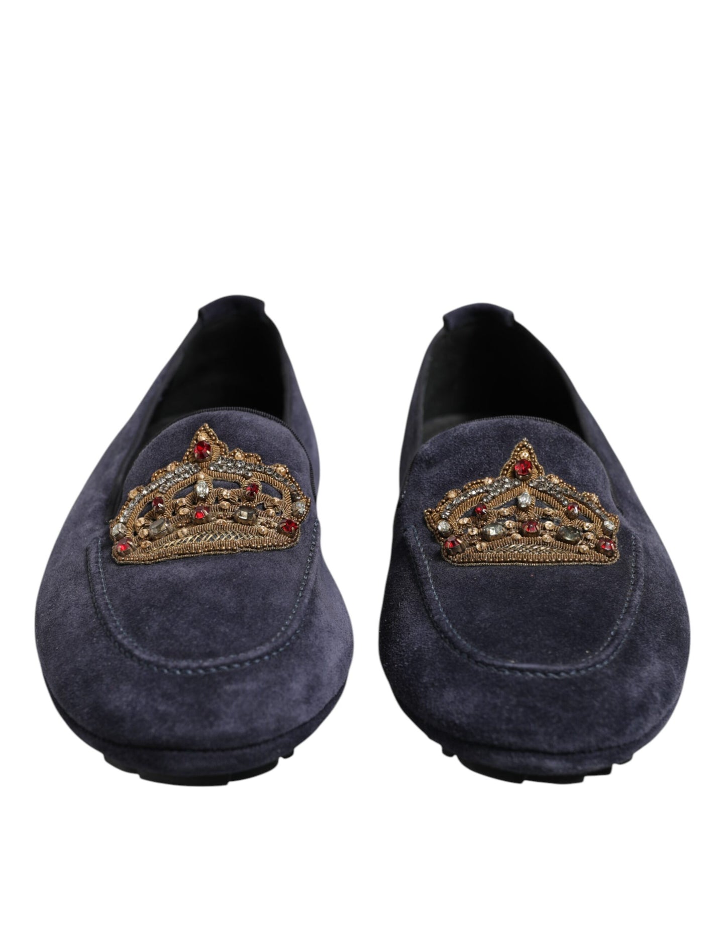 Blue Suede Crown Crystal Loafers Dress Shoes