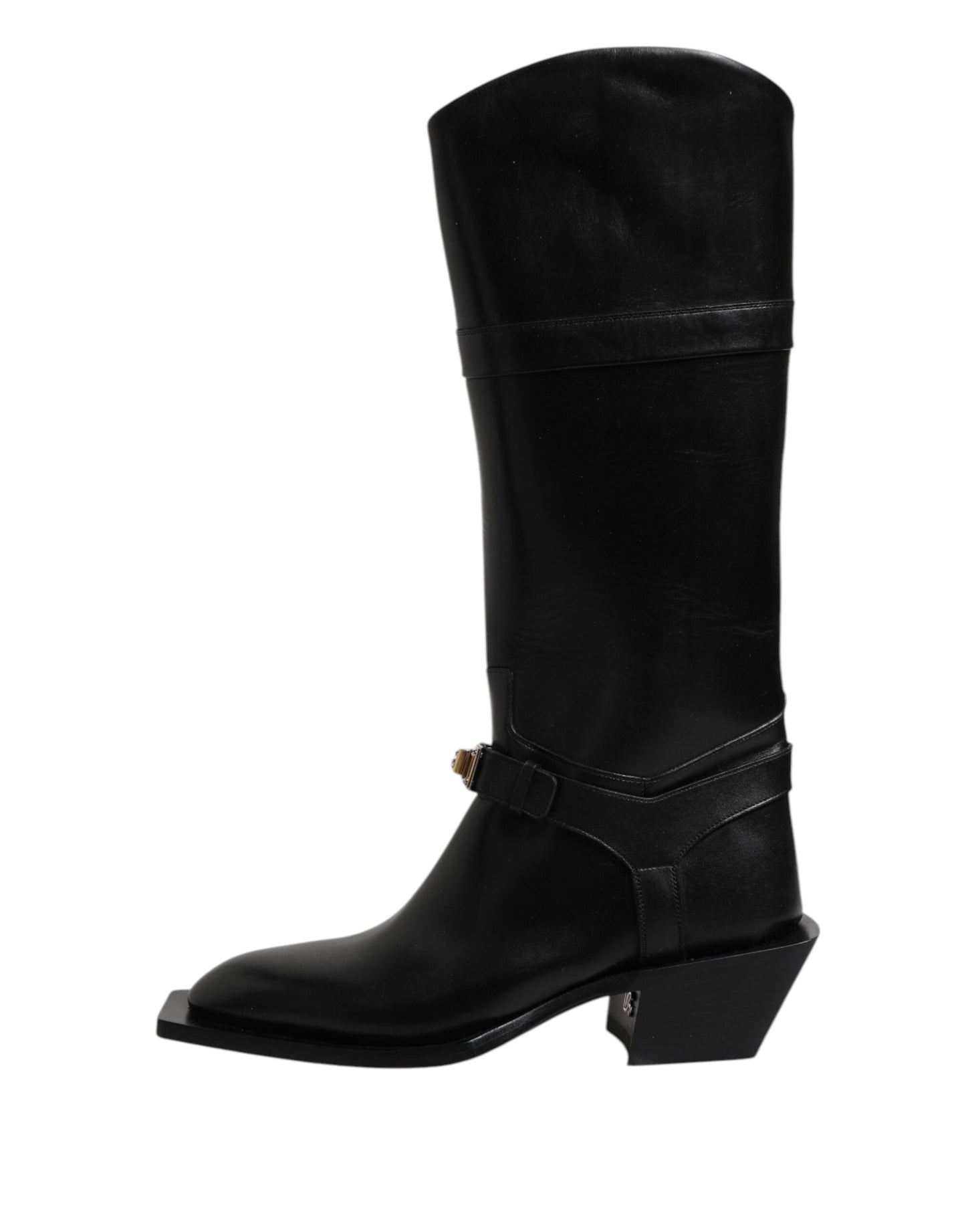 Black Leather High Boots Flats Shoes