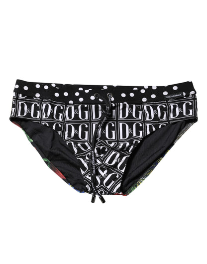 Black Floral Logo Beachwear Men Brief Swimwear