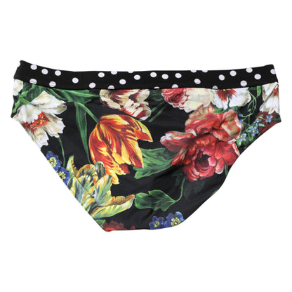 Black Floral Logo Beachwear Men Brief Swimwear