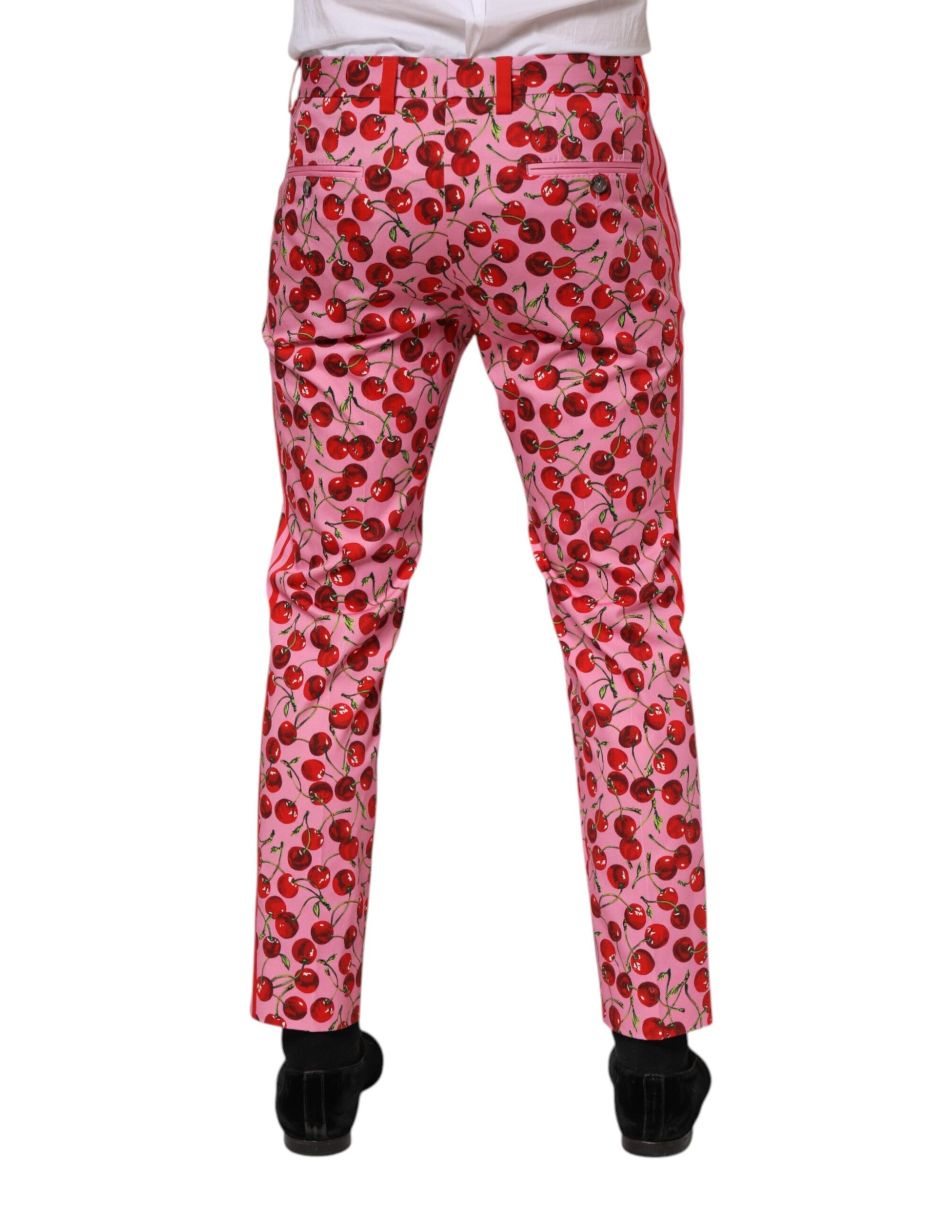 Pink Cherry Print Cotton Dress Pants