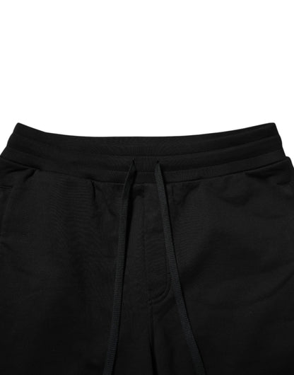 Black Cotton Logo Tape Men Jogger Pants